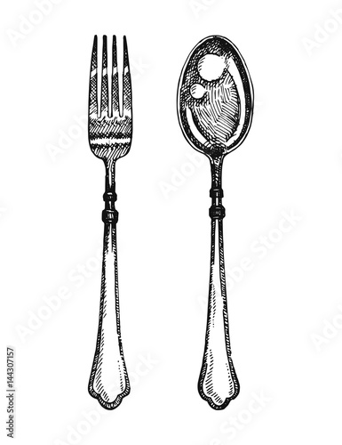 Fork and spoon hand drawing vector