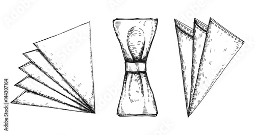 Napkins serving tableware hand drawing vector
