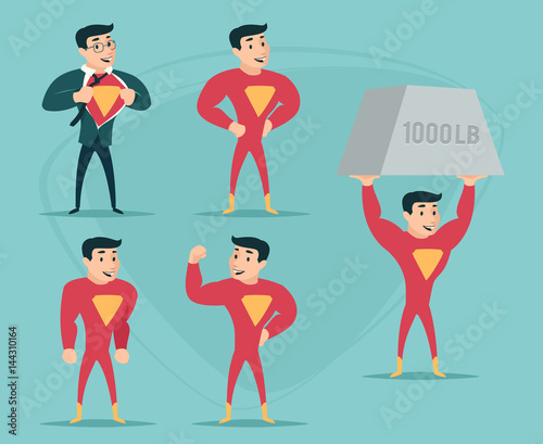 Businessman Turns in Superhero Suit under Shirt Happy Smiling Icon on Stylish Background Retro Cartoon Design Vector Illustration