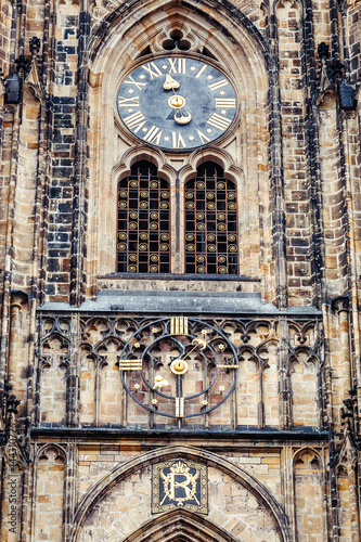 Closeup Detail view of decoration of the Gothic St. Vitus Cathedral in Prague  Czech Republic.