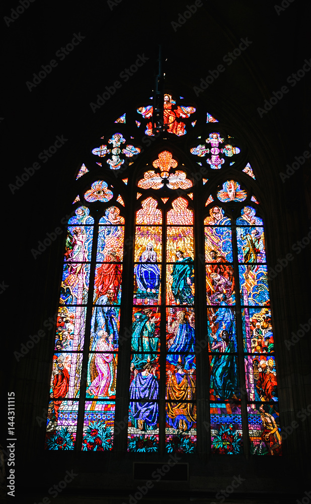  Mosaic drawings of Czech artists on the stained glass windows of St. Vitus Cathedral