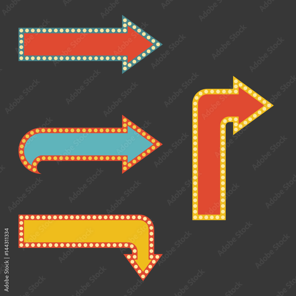 set of arrow with bulb lamps, flat design