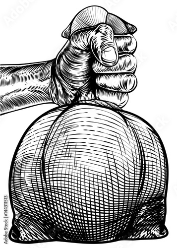 Hand Holding a Burlap Sack ...