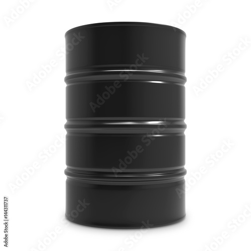 Standard black oil barrel isolated on white background.