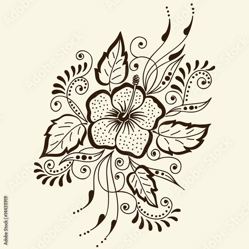 Vector illustration of mehndi ornament. Traditional indian style, ornamental floral elements for henna tattoo, stickers, mehndi and yoga design, cards and prints. Abstract floral vector illustration.