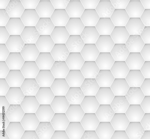 Fototapeta Naklejka Na Ścianę i Meble -  Seamless dented hexagons white wall texture.