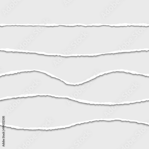 Torn paper edge seamless dividers vector set.