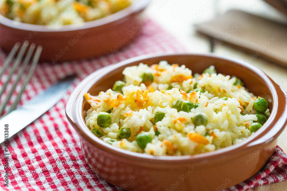 Rice with Vegetables, Vegetarian Dish, Horizontal View Rice with Vegetables, Vegetarian Dish, Horizontal View