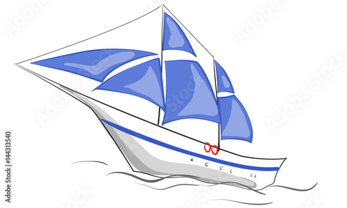 Boat with blue sails