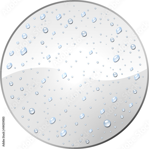 Blank white round label with water dew drops template.