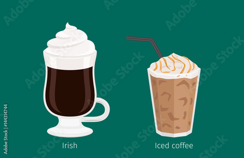 Irish and Iced Coffee Drinks Cartoon Illustration