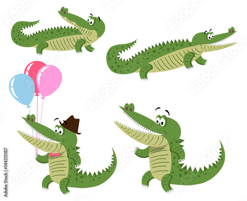 Friendly Cartoon Crocodiles Illustrations Set