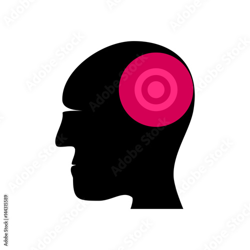A silhouette of a human head with marked painful area