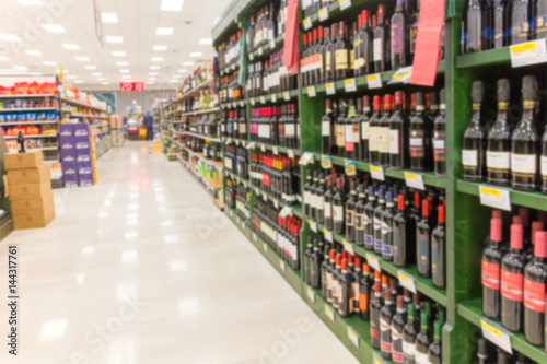 Blurred abstract background of shelf in supermarket