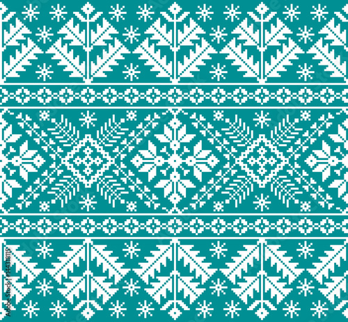 Vector illustration of Ukrainian folk seamless pattern ornament. Ethnic ornament. Border element. Traditional Ukrainian, Belarusian folk art knitted embroidery pattern - Vyshyvanka