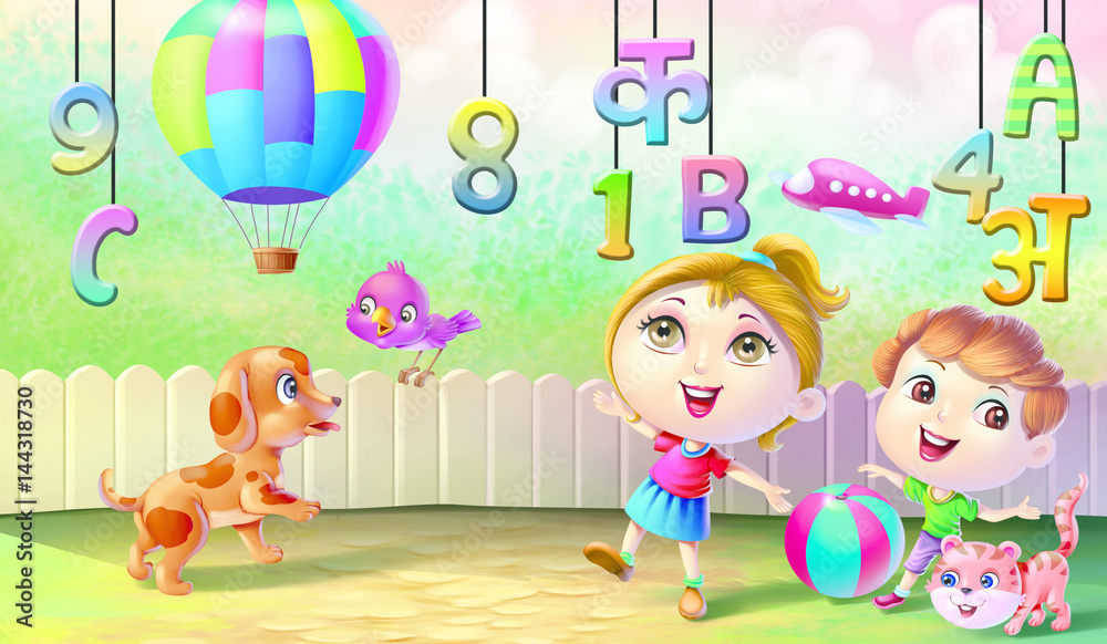 Obraz premium girl with dog and boll