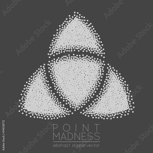 Vector illustration of abstract dotted symbol triquetra. Celtic sacred geometry sign made in stippling technique. Isolated halftone symbol. Pointillism. photo