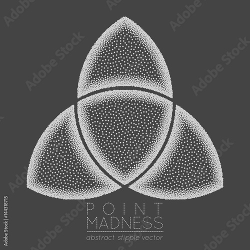 Vector illustration of abstract dotted symbol triquetra. Celtic sacred geometry sign made in stippling technique. Isolated halftone symbol. Pointillism. photo