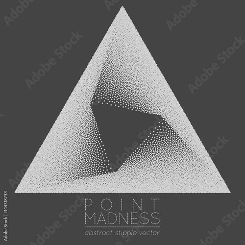 Vector illustration of abstract dotted symbol delta fading inside. Sacred geometry sign made in stippling technique. Isolated halftone symbol. Pointillism.
