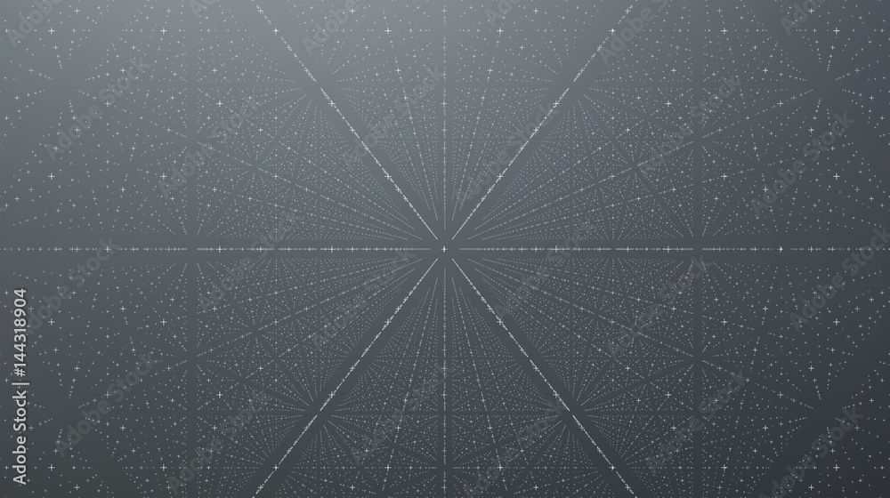 Obraz premium Abstract vector interface background. Matrix of crosses with illusion of depth and perspective. Abstract futuristic space background. Infinite HUD on a dark background