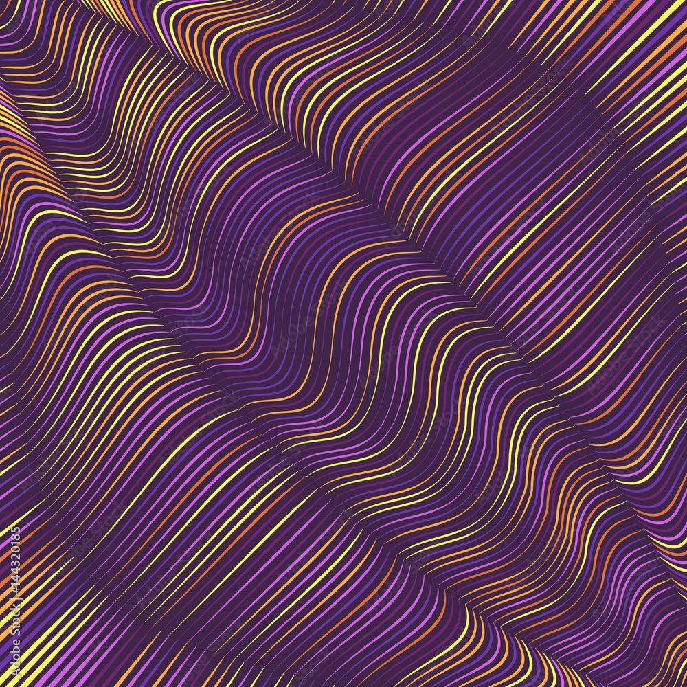 Vector warped lines background. Flexible stripes twisted as silk forming volumetric folds. Colorful stripes with variable width. Modern abstract creative backdrop.