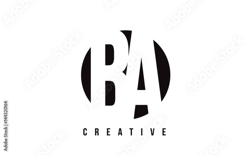 BA B A White Letter Logo Design with Circle Background.