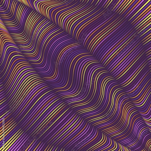 Vector warped lines background. Flexible stripes twisted as silk forming volumetric folds. Colorful stripes with variable width. Modern abstract creative backdrop.