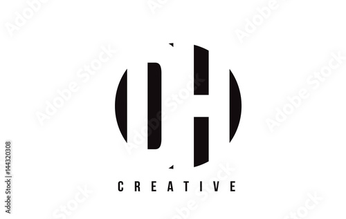 DH D H White Letter Logo Design with Circle Background.
