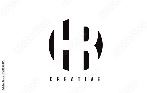 HR H R White Letter Logo Design with Circle Background.