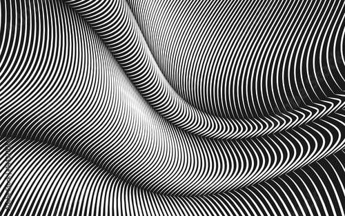 Wallpaper Mural Vector warped lines background. Flexible stripes twisted as silk forming volumetric folds. Monochrome variable width stripes with shadows and highlights. Modern abstract creative backdrop. Torontodigital.ca