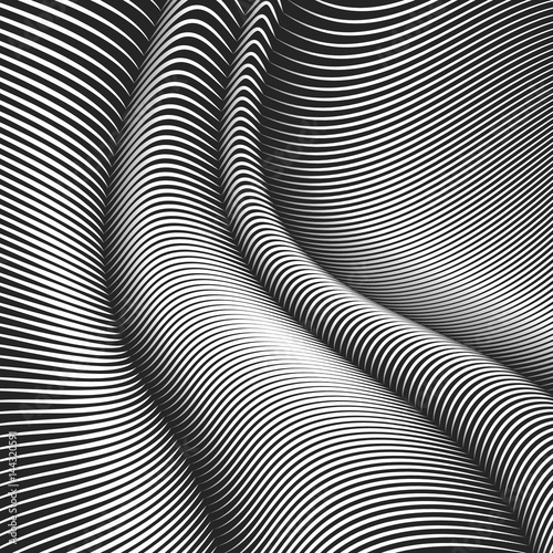 Wallpaper Mural Vector warped lines background. Flexible stripes twisted as silk forming volumetric folds. Monochrome variable width stripes with shadows and highlights. Modern abstract creative backdrop. Torontodigital.ca