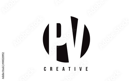 PV P V White Letter Logo Design with Circle Background.