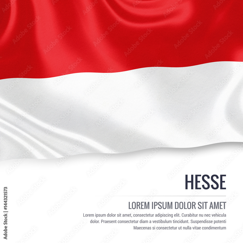 Flag of German state Hesse waving on an isolated white background. State name and the text area for your message. Flag of German state Hesse waving on an isolated white background. State name and the text area for your message.