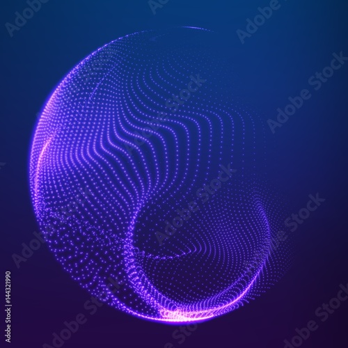 Abstract vector destroyed mesh spheres. Sphere breaking apart into points. Futuristic technology style. Flying point debrises. Elegant background for business presentations. eps10
