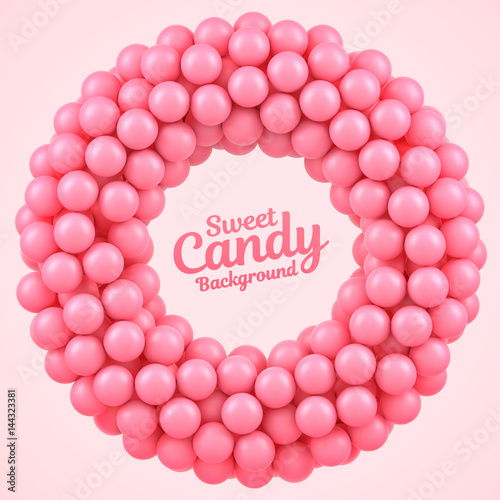 Pink candy balls round frame with place for your content