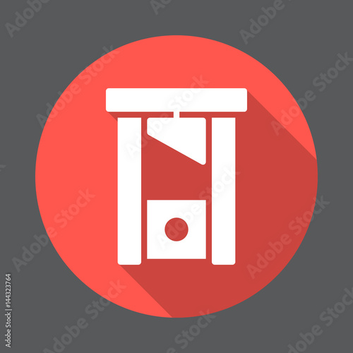 Guillotine flat icon. Round colorful button, circular vector sign with long shadow effect. Flat style design