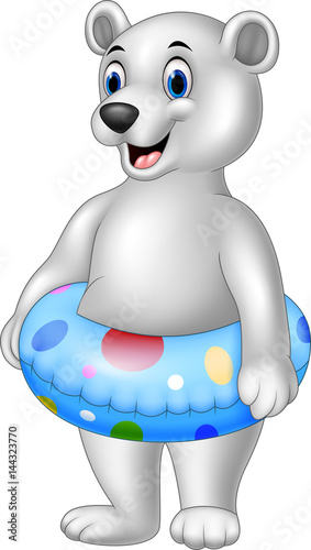 Cartoon polar bear with inflatable ring