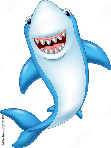 Cartoon smiling shark isolated on white background