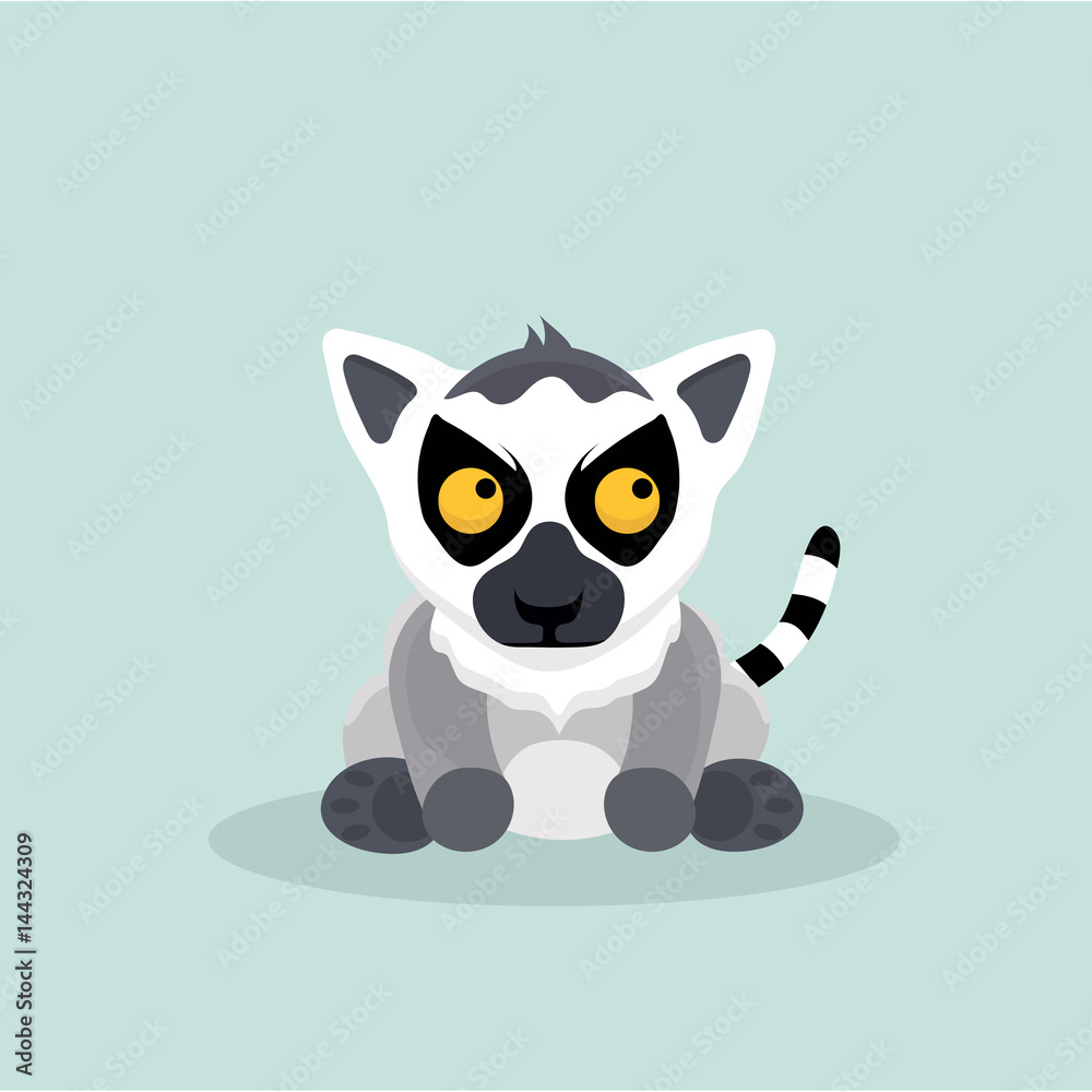 Cute cartoon ring tailed lemur.