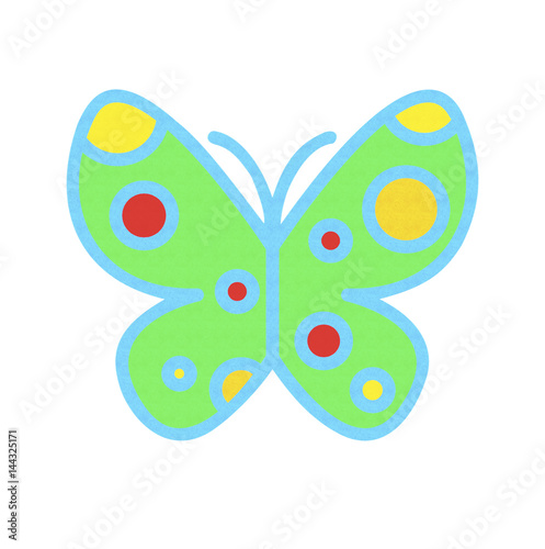Bright multi colored butterfly over white background