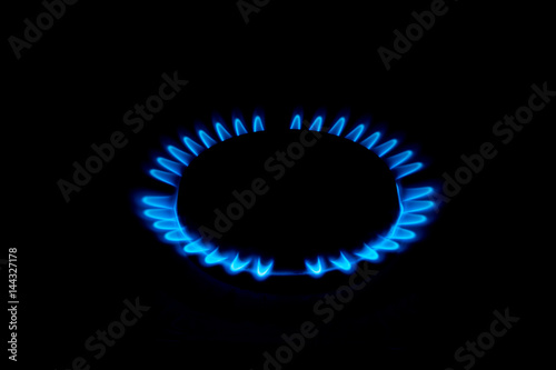 Gas burner flames view from the top isolated on black