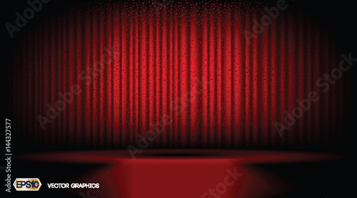 Digital Vector Abstract Red curtain Background with bubbles and light waves. Scene Ready for product placement and infographic, poster, ads, print or magazine