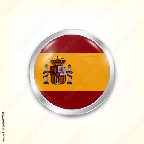Round button national flag of Spain with the reflection of light and shadow. Icon country. Realistic vector illustration. Free Download Round button national flag of Spain with the reflection of light and shadow. Icon country. Realistic vector illustration. - GFXLoad