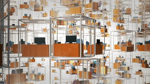 Cubicles With Chairs And Computers In Office. Loop animation.