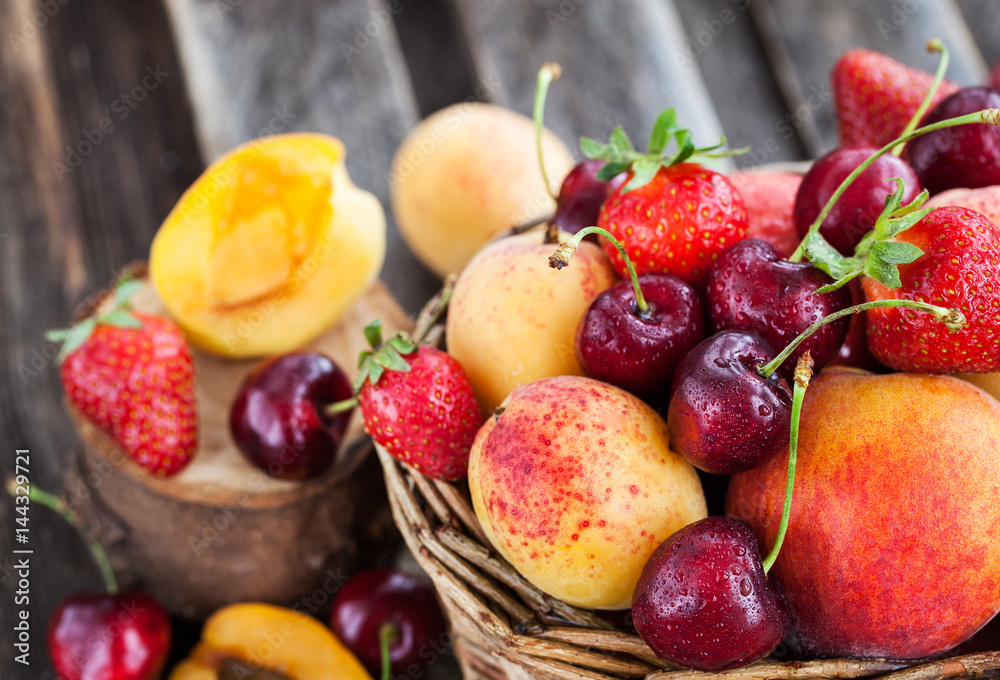 Fresh ripe summer berries and fruits Fresh ripe summer berries and fruits