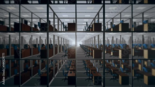 Cubicles With Chairs And Computers In Office. Loop animation.