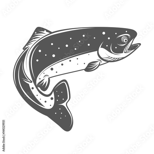 Trout fish vector illustration in monochrome vintage style. Design elements for logo, label, emblem.