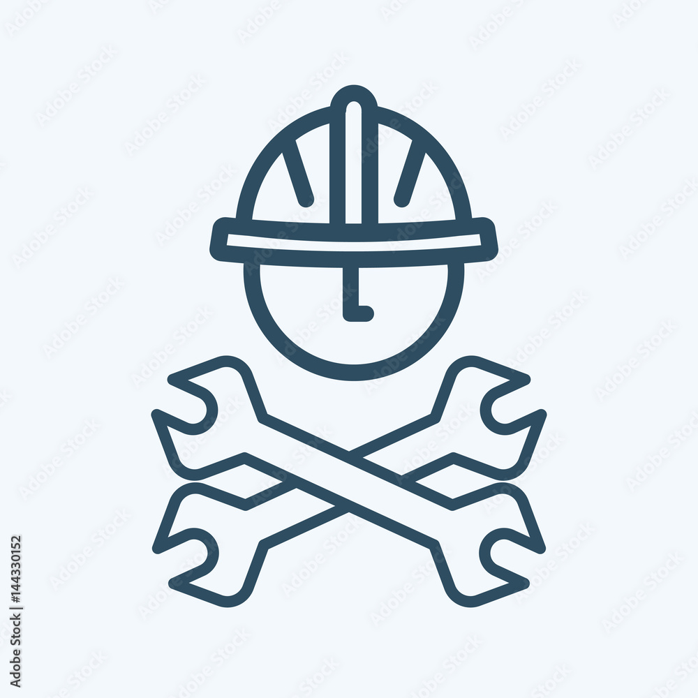 Stock Vector icon of Labor Day concept Celebration Poster Design Template with Plumber's helmet and adjustable wrench crossed with pipe wrench lineart Stock Vector icon of Labor Day concept Celebration Poster Design Template with Plumber's helmet and adjustable wrench crossed with pipe wrench lineart