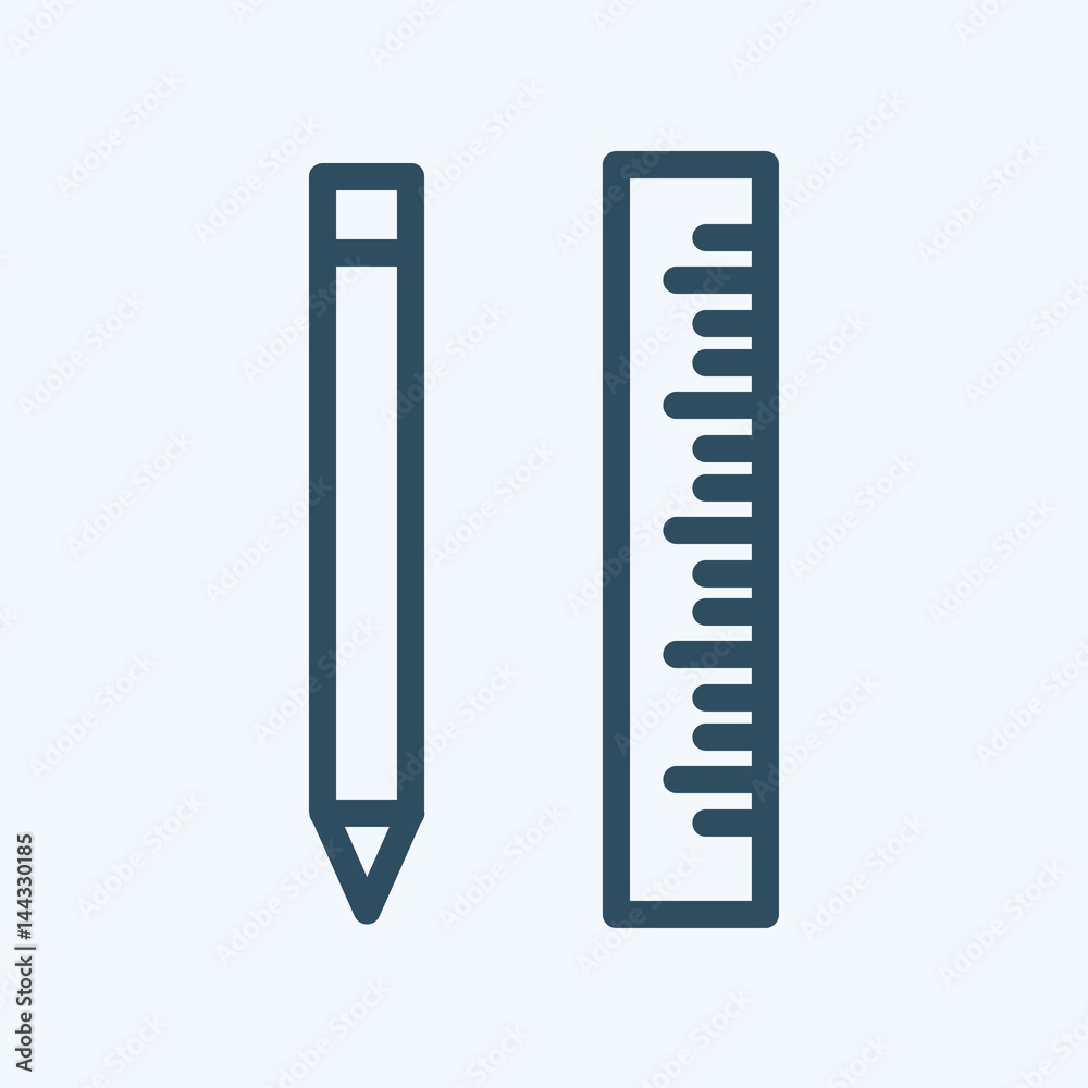 Vector pencil and ruller icon in lineart style Vector pencil and ruller icon in lineart style