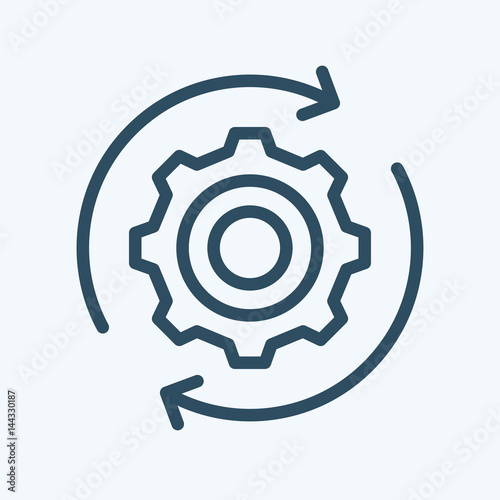 Gear wheel with arrow line icon for web, mobile and infographics. Vector dark grey icon isolated on light grey background.